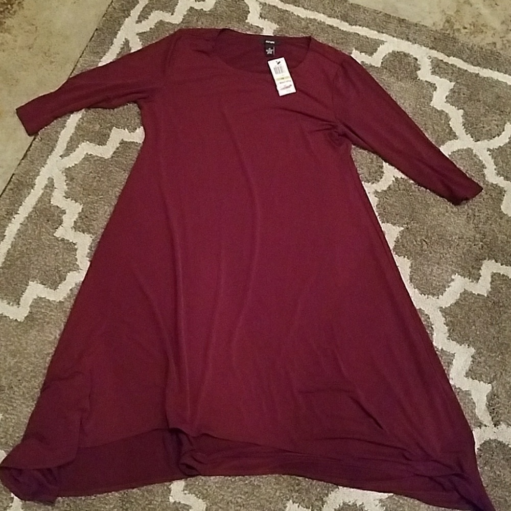 NWT asymmetrical dress 14, 3/4 sleeve Burgundy